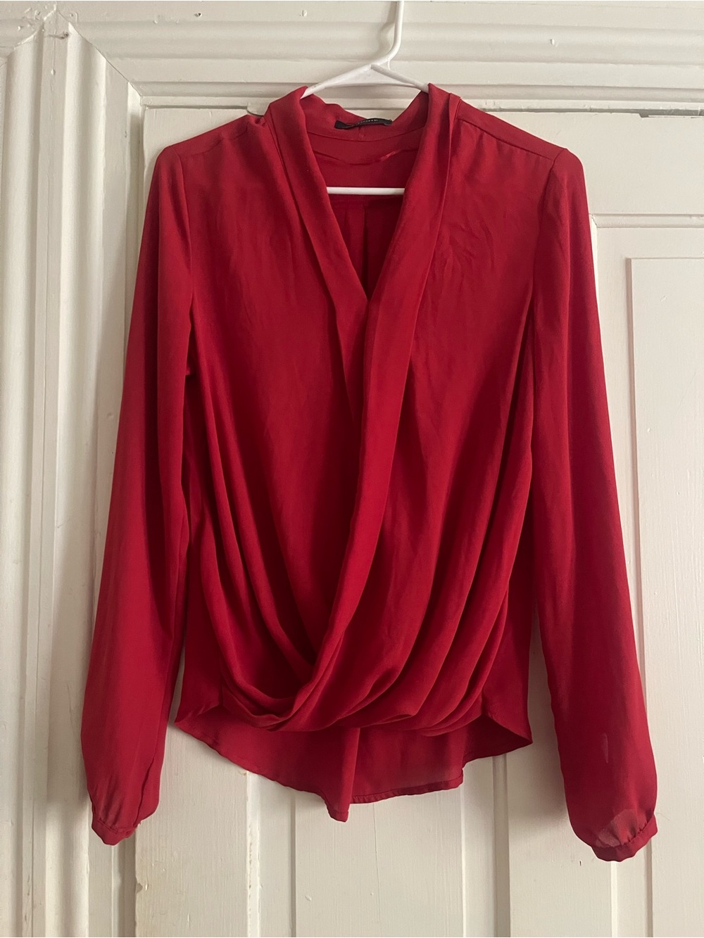 Atmosphere Red Draped Wrap-Front Long Sleeve Blouse